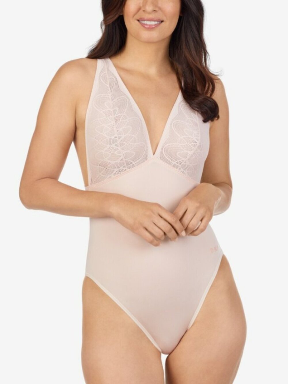 DKNY Women's Small Light Pink Lace Comfort Stretch Bodysuit NWT